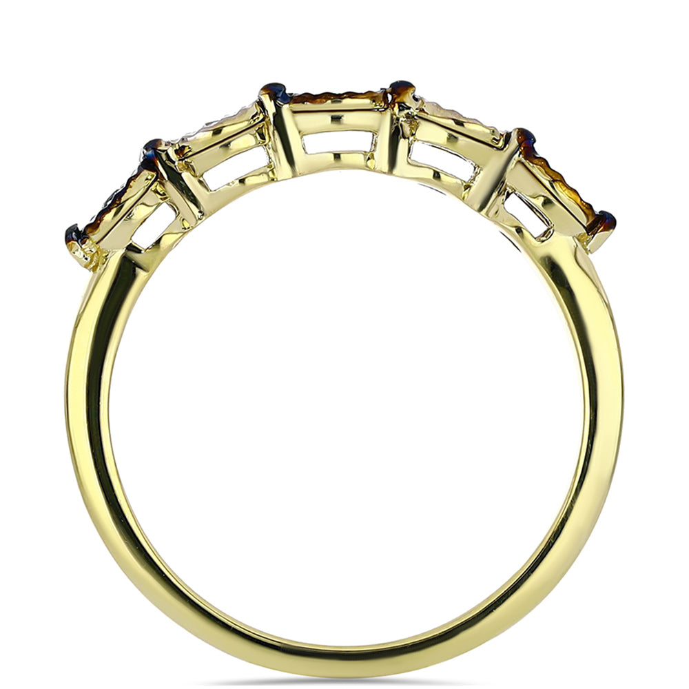 Inel din Argint 925 Placat cu Aur ( 2.13 grame ) cu Diamant Albastru și Topaz Alb 0.04 Carate 2 