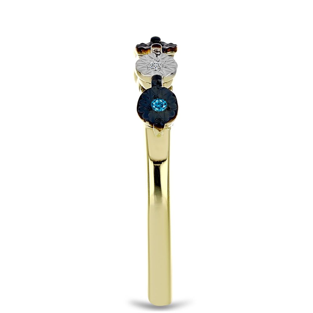 Inel din Argint 925 Placat cu Aur ( 2.13 grame ) cu Diamant Albastru și Topaz Alb 0.04 Carate 4 