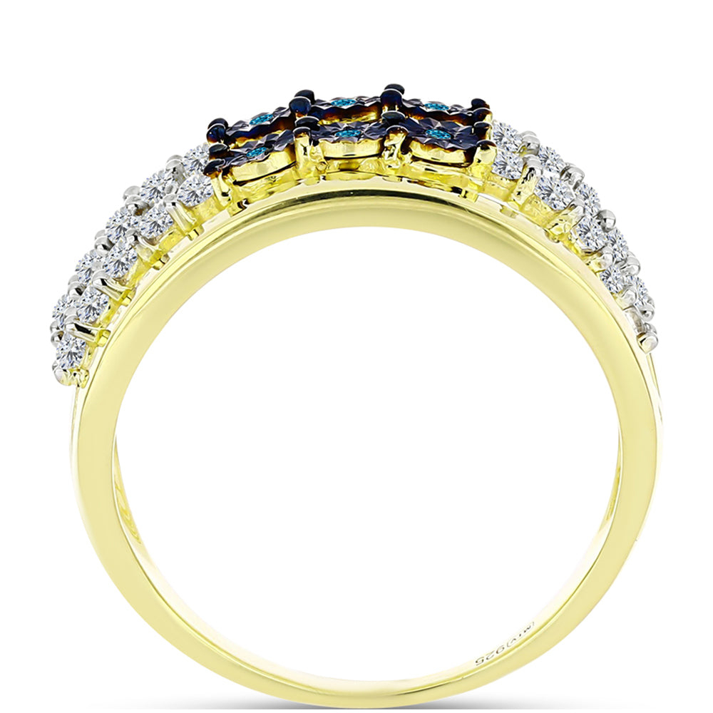 Inel din Argint 925 Placat cu Aur ( 4.67 grame ) cu Diamant Albastru și Topaz Alb 0.86 Carate 2 