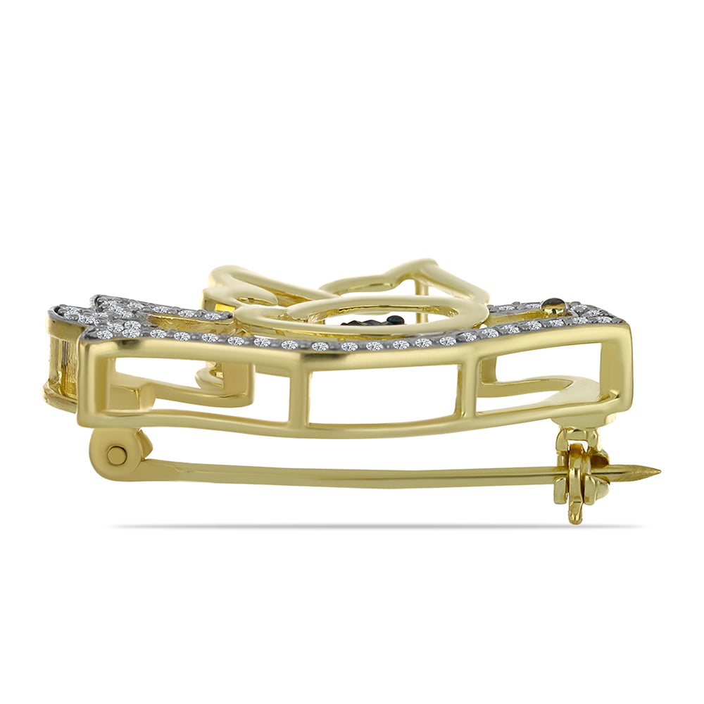 Broşă din Argint 925 Placat cu Aur ( 4.2 grame ) cu Diamant Albastru și Topaz Alb 0.38 Carate 2 