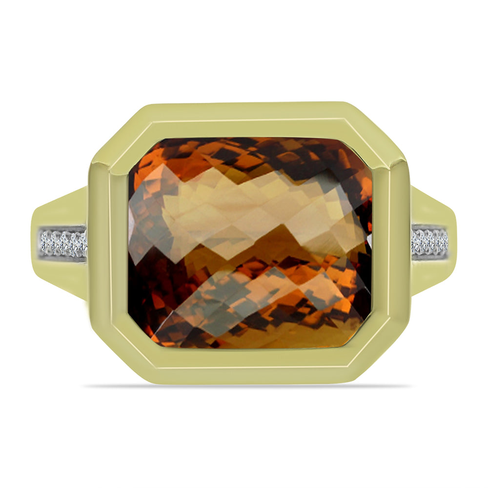 Inel din Argint 925 Placat cu Aur ( 3.75 grame ) cu Cuarț Coniac și Topaz Alb 3.24 Carate 1 