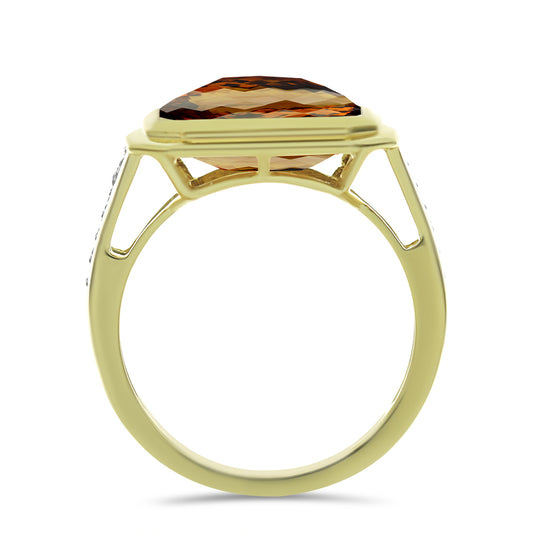 Inel din Argint 925 Placat cu Aur ( 3.75 grame ) cu Cuarț Coniac și Topaz Alb 3.24 Carate