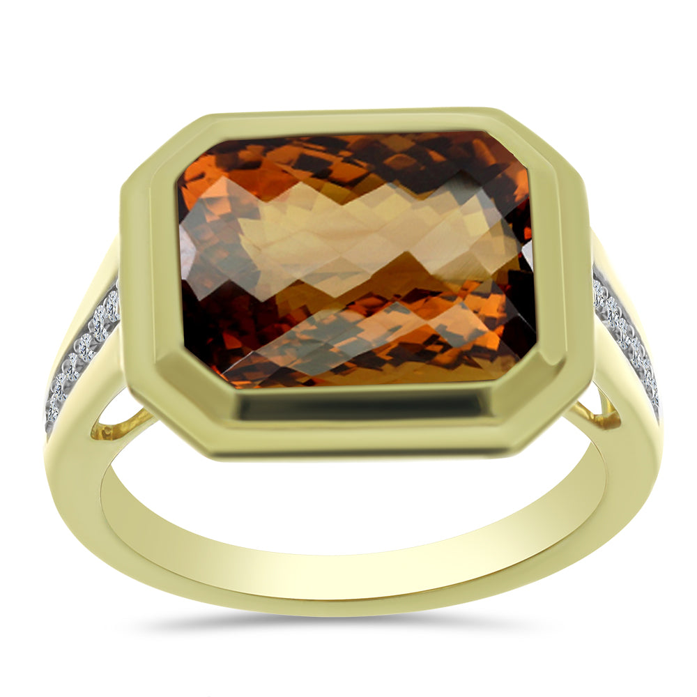 Inel din Argint 925 Placat cu Aur ( 3.75 grame ) cu Cuarț Coniac și Topaz Alb 3.24 Carate 3 