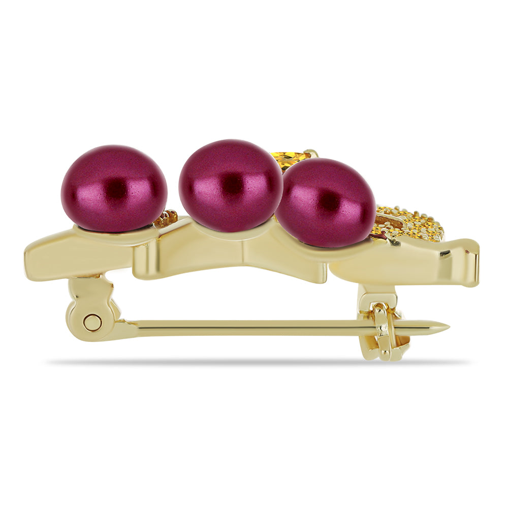 Broşă din Argint 925 Placat cu Aur ( 2.77 grame ) cu Perlă de cultură Violet și Citrin Ural 3.74 Carate 2 