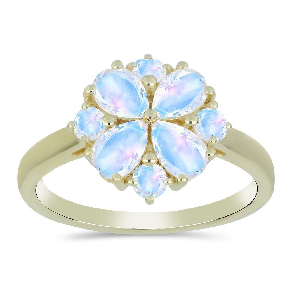 Inel din Argint 925 Placat cu Aur ( 2.89 grame ) cu Piatra Lunii Curcubeu 2.18 Carate