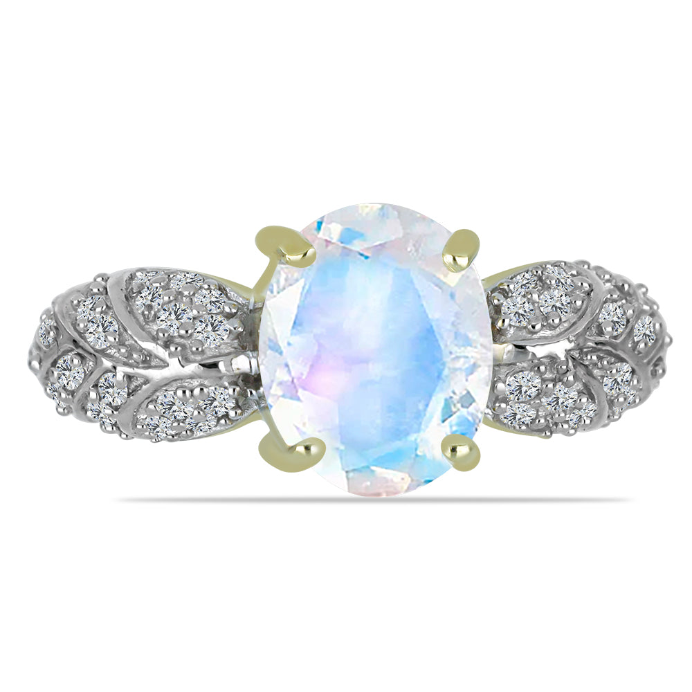 Inel din Argint 925 Placat cu Aur ( 3.15 grame ) cu Piatra Lunii Curcubeu și Topaz Alb 2.89 Carate