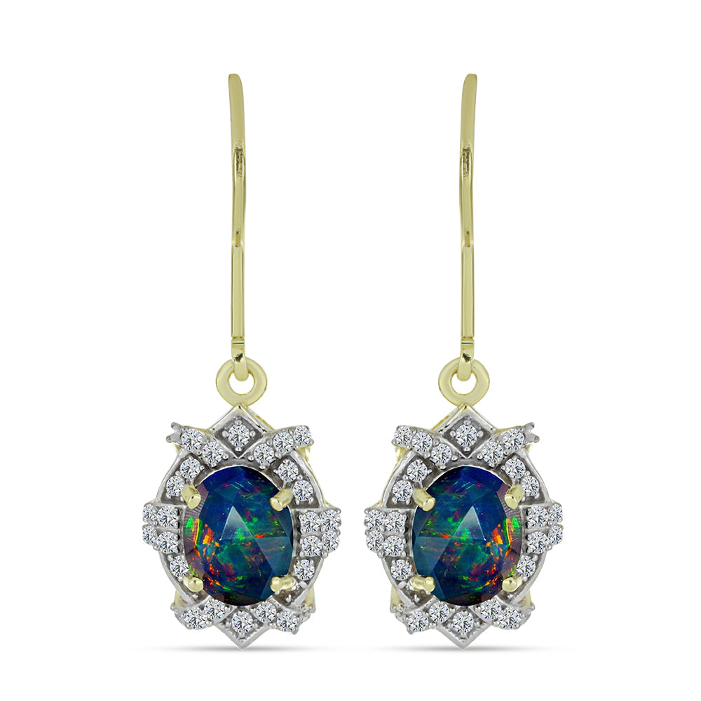 Cercei din Argint 925 Placat cu Aur ( 3.08 grame ) cu Opal Etiopian Negru Lega Dembi și Topaz Alb 1.85 Carate 1 