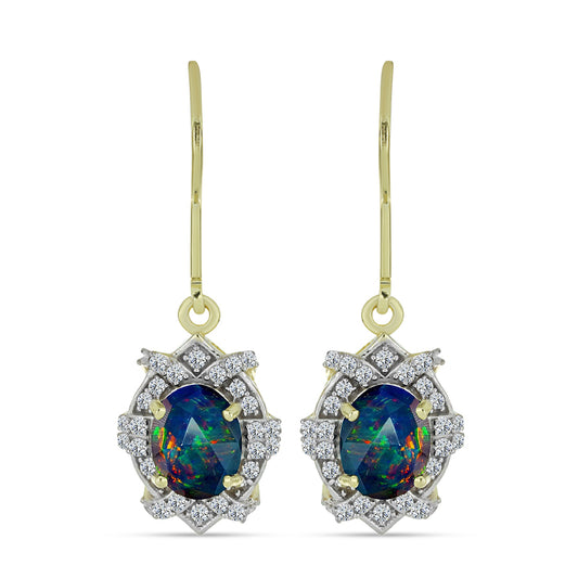 Cercei din Argint 925 Placat cu Aur ( 3.08 grame ) cu Opal Etiopian Negru Lega Dembi și Topaz Alb 1.85 Carate