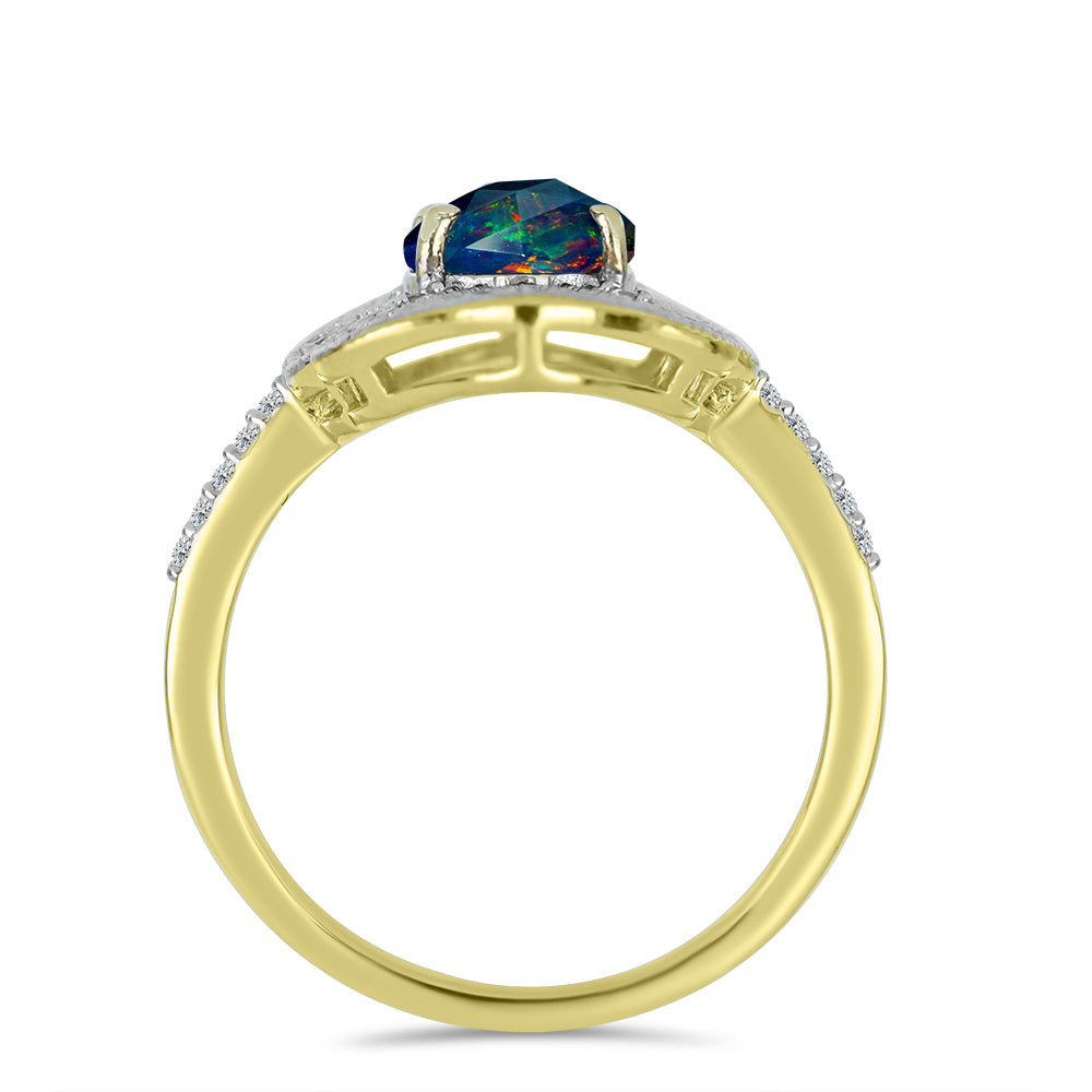 Inel din Argint 925 Placat cu Aur ( 4.56 grame ) cu Opal Etiopian Negru Lega Dembi și Topaz Alb 1.43 Carate 2 