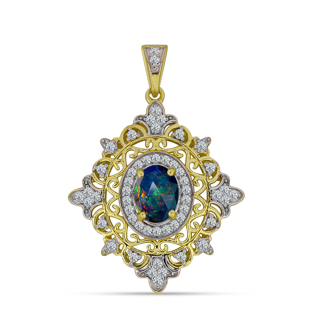 Pandantiv din Argint 925 Placat cu Aur ( 2.89 grame ) cu Opal Etiopian Negru Lega Dembi și Topaz Alb 1.2 Carate 1 