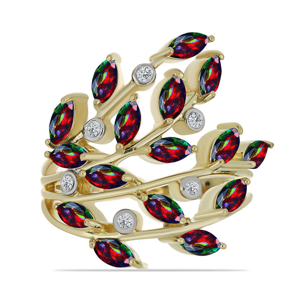 Inel din Argint 925 Placat cu Aur ( 6.65 grame ) cu Opal Etiopian Negru Lega Dembi și Topaz Alb 1.43 Carate 1 