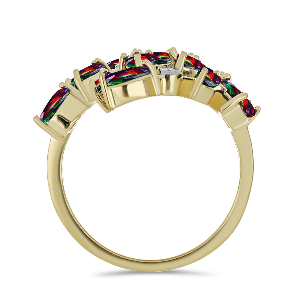 Inel din Argint 925 Placat cu Aur ( 6.65 grame ) cu Opal Etiopian Negru Lega Dembi și Topaz Alb 1.43 Carate 2 