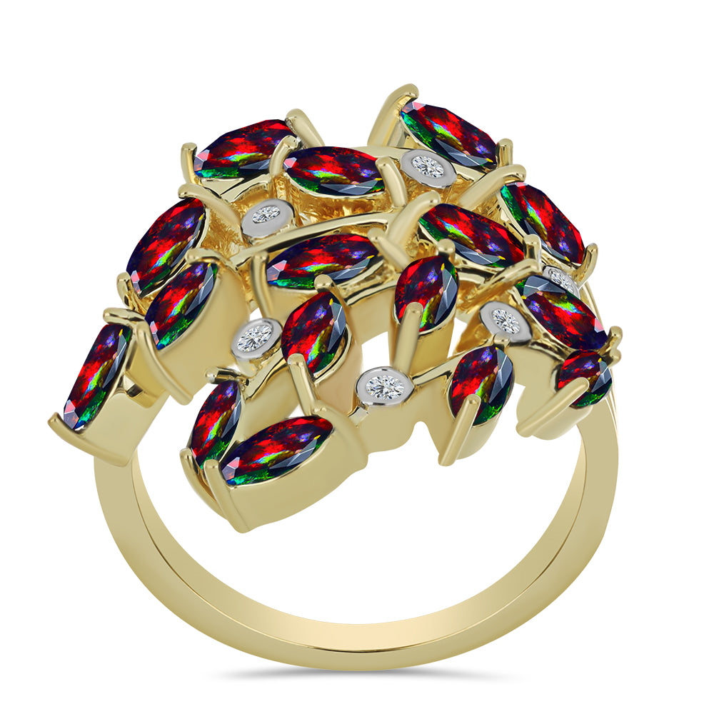Inel din Argint 925 Placat cu Aur ( 6.65 grame ) cu Opal Etiopian Negru Lega Dembi și Topaz Alb 1.43 Carate 3 