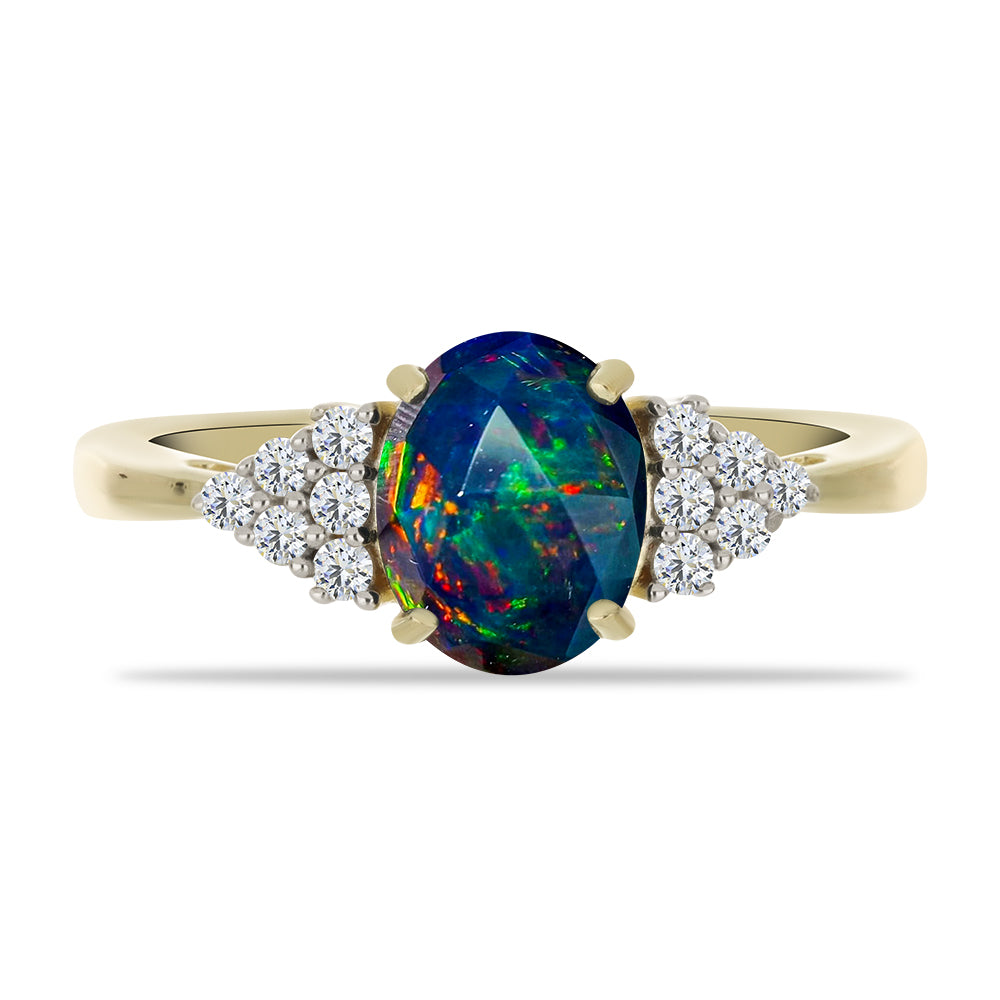 Inel din Argint 925 Placat cu Aur ( 2.75 grame ) cu Opal Etiopian Negru Lega Dembi și Topaz Alb 1.22 Carate 1 