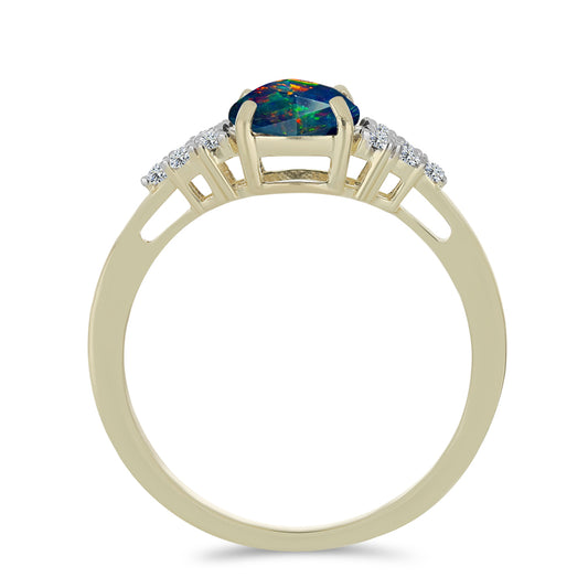 Inel din Argint 925 Placat cu Aur ( 2.75 grame ) cu Opal Etiopian Negru Lega Dembi și Topaz Alb 1.22 Carate