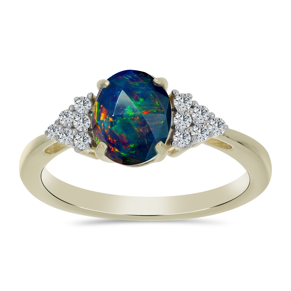 Inel din Argint 925 Placat cu Aur ( 2.75 grame ) cu Opal Etiopian Negru Lega Dembi și Topaz Alb 1.22 Carate