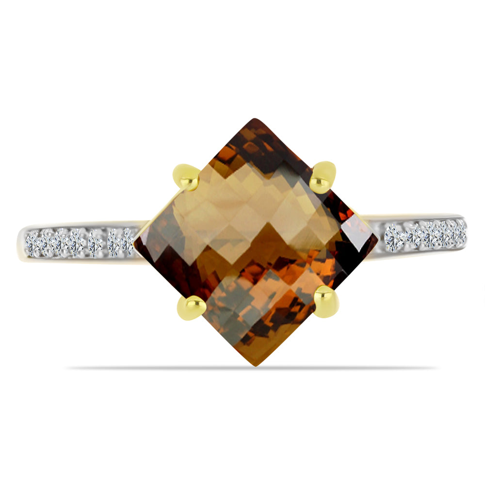 Inel din Argint 925 Placat cu Aur ( 2.26 grame ) cu Cuarț Coniac și Topaz Alb 2.6 Carate 1 