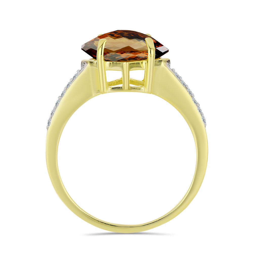 Inel din Argint 925 Placat cu Aur ( 2.26 grame ) cu Cuarț Coniac și Topaz Alb 2.6 Carate 2 