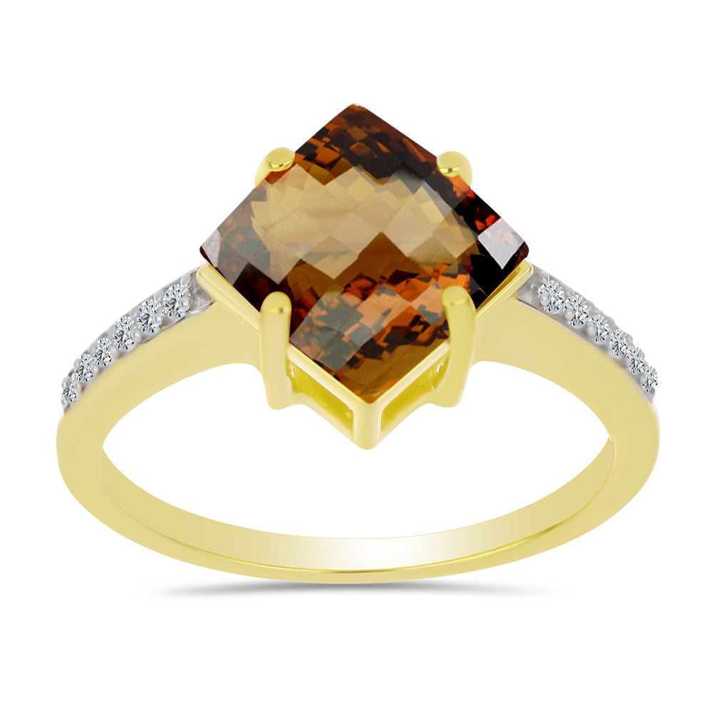 Inel din Argint 925 Placat cu Aur ( 2.26 grame ) cu Cuarț Coniac și Topaz Alb 2.6 Carate 3 