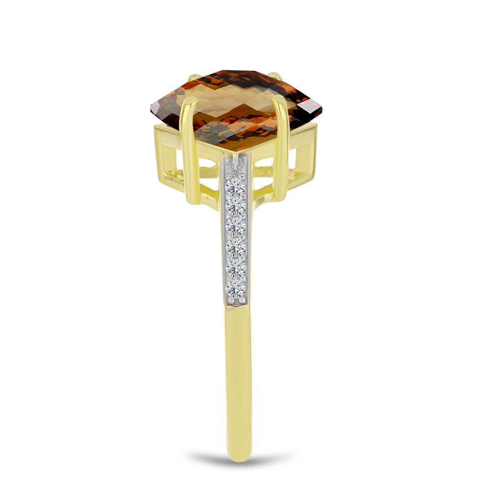 Inel din Argint 925 Placat cu Aur ( 2.26 grame ) cu Cuarț Coniac și Topaz Alb 2.6 Carate 4 