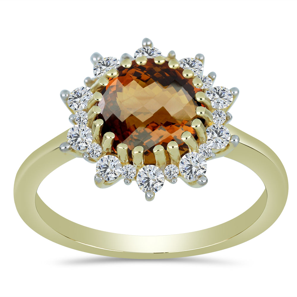 Inel din Argint 925 Placat cu Aur ( 2.28 grame ) cu Cuarț Coniac și Topaz Alb 2.36 Carate