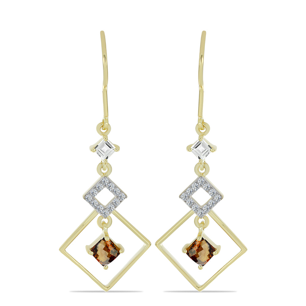 Cercei din Argint 925 Placat cu Aur ( 3.26 grame ) cu Cuarț Coniac și Topaz Alb 1.38 Carate
