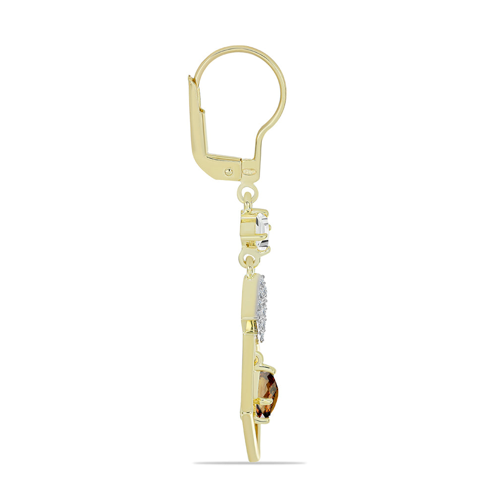 Cercei din Argint 925 Placat cu Aur ( 3.26 grame ) cu Cuarț Coniac și Topaz Alb 1.38 Carate 2 
