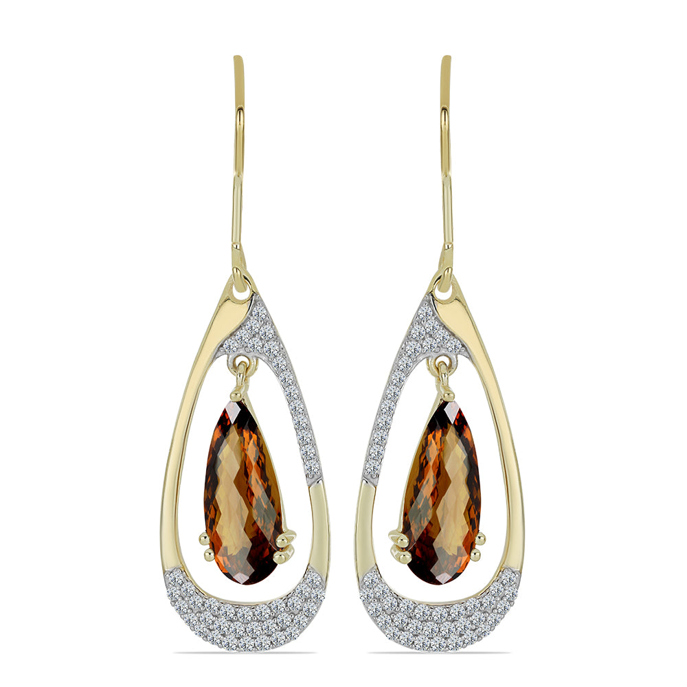Cercei din Argint 925 Placat cu Aur ( 4.54 grame ) cu Cuarț Coniac și Topaz Alb 4.95 Carate 1 