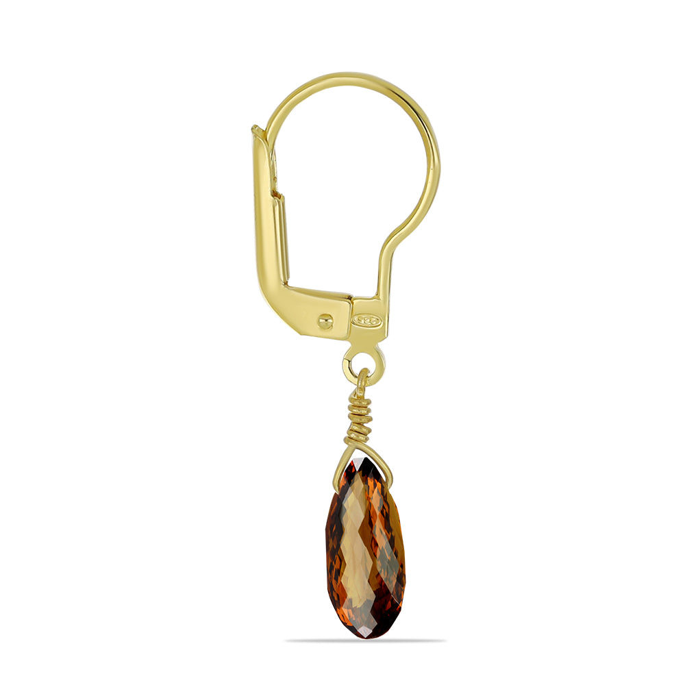 Cercei din Argint 925 Placat cu Aur ( 0.99 grame ) cu Cuarț Coniac 3.61 Carate