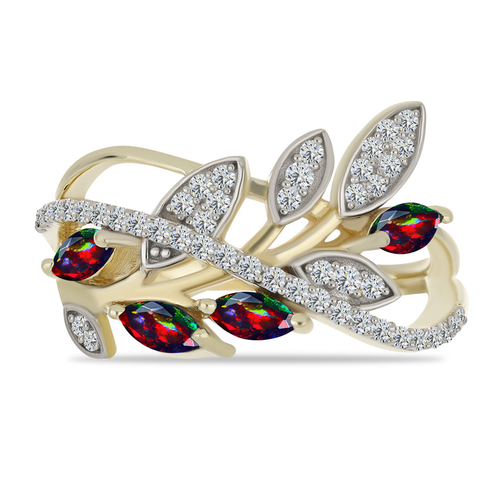 Inel din Argint 925 Placat cu Aur ( 3.73 grame ) cu Opal Etiopian Negru Lega Dembi și Topaz Alb 0.8 Carate 1 