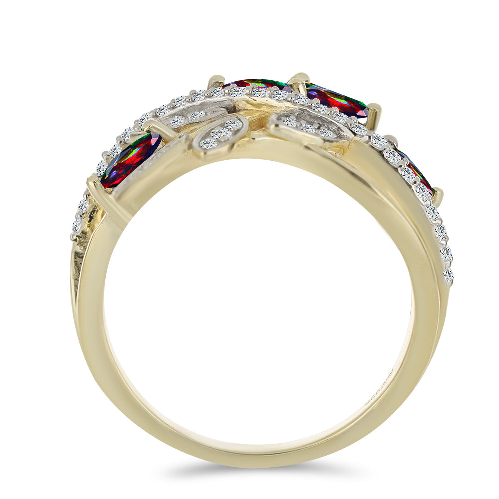 Inel din Argint 925 Placat cu Aur ( 3.73 grame ) cu Opal Etiopian Negru Lega Dembi și Topaz Alb 0.8 Carate 2 