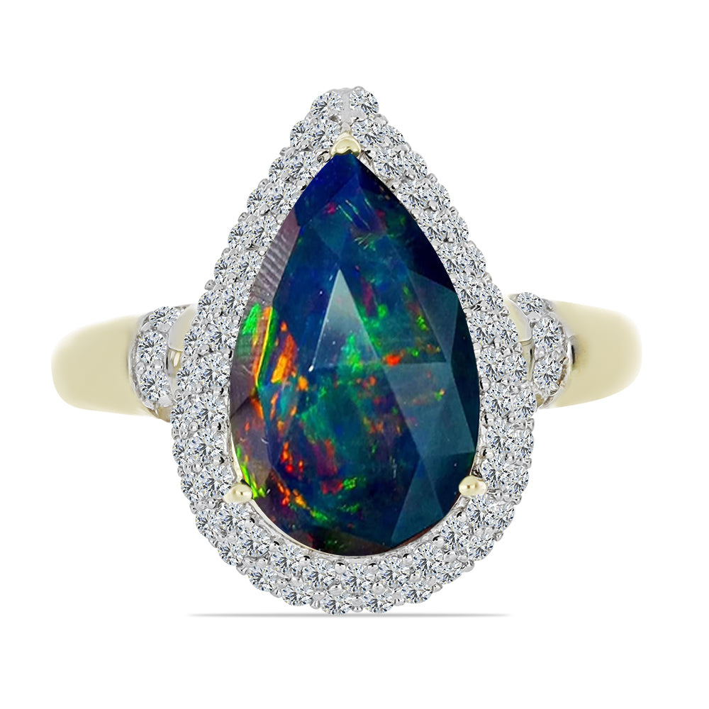 Inel din Argint 925 Placat cu Aur ( 3.73 grame ) cu Opal Etiopian Negru Lega Dembi și Topaz Alb 3.03 Carate