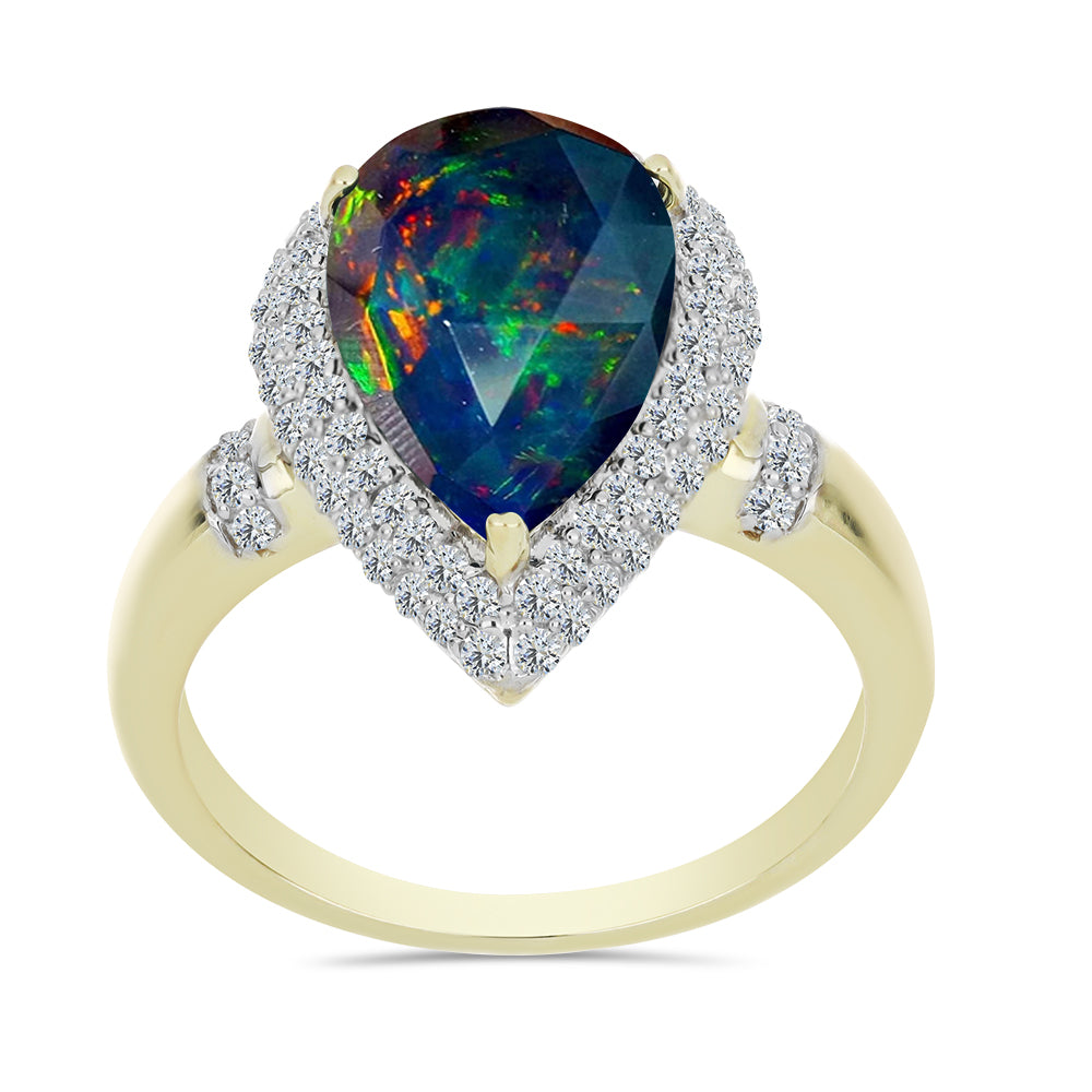 Inel din Argint 925 Placat cu Aur ( 3.73 grame ) cu Opal Etiopian Negru Lega Dembi și Topaz Alb 3.03 Carate 3 