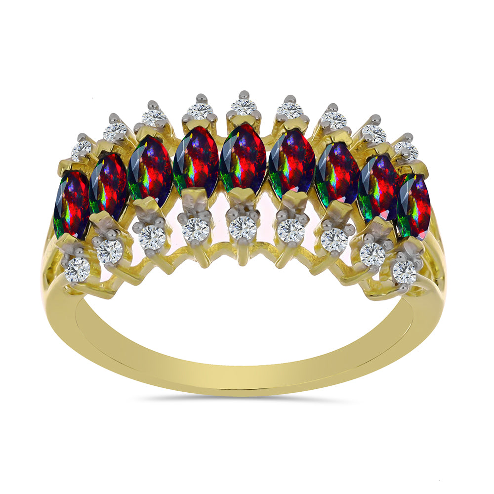 Inel din Argint 925 Placat cu Aur ( 3.24 grame ) cu Opal Etiopian Negru Lega Dembi și Topaz Alb 1.11 Carate