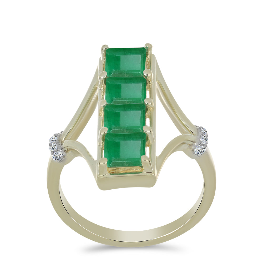 Inel din Argint 925 Placat cu Aur ( 4.02 grame ) cu Smarald Brazilian și Topaz Alb 2.32 Carate 3 