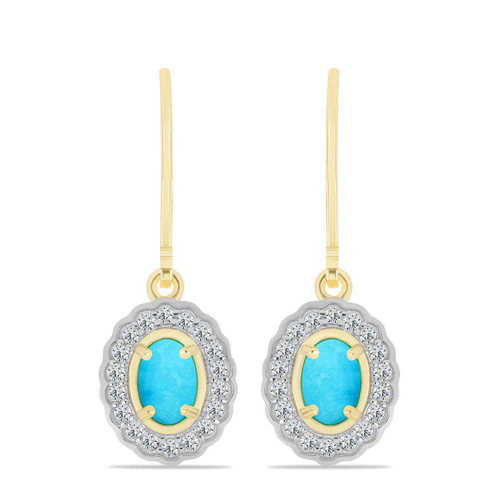 Cercei din Argint 925 Placat cu Aur ( 3.01 grame ) cu Turcoaz ”Frumoasa Adormită” și Topaz Alb 1.16 Carate