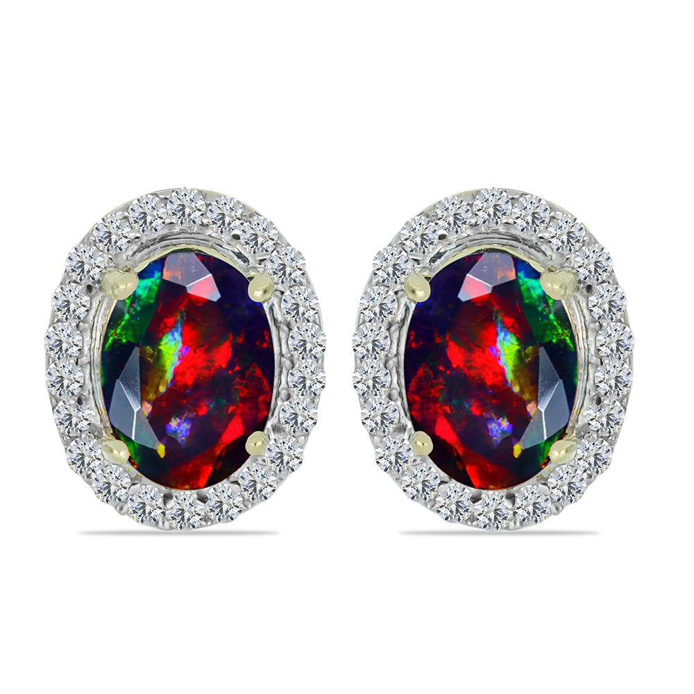 Cercei din Argint 925 Placat cu Aur ( 2.2 grame ) cu Opal Etiopian Negru Lega Dembi și Topaz Alb 1.31 Carate