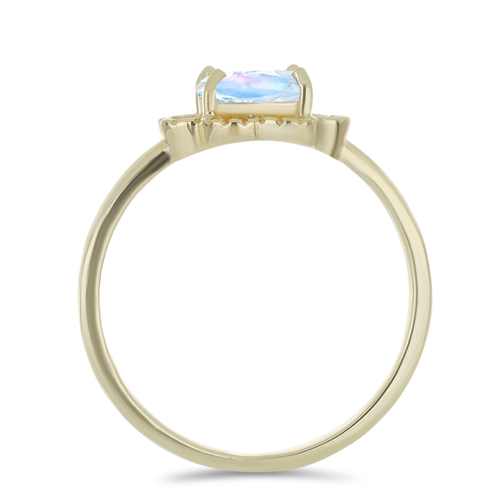 Inel din Argint 925 Placat cu Aur ( 1.93 grame ) cu Piatra Lunii Curcubeu 0.75 Carate 2 