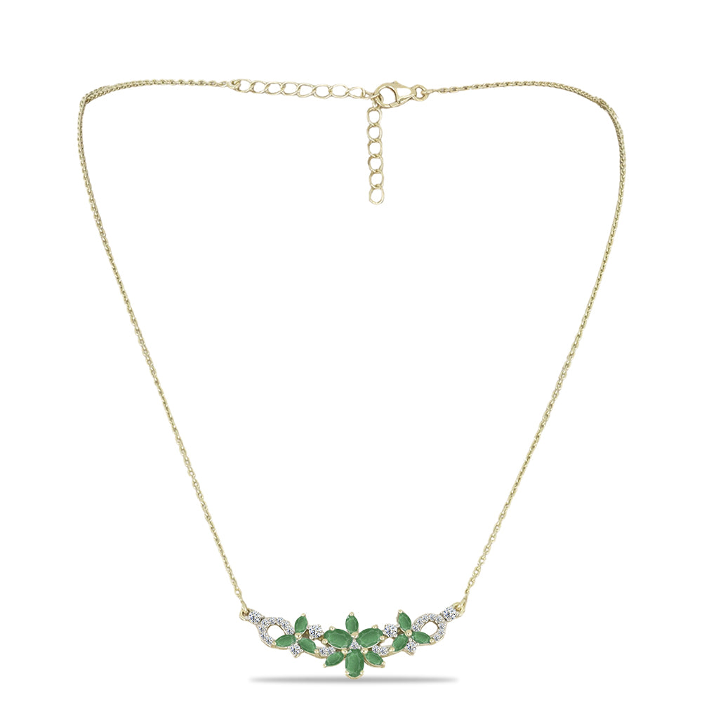 Colier din Argint 925 Placat cu Aur ( 4.43 grame ) cu Smarald Brazilian și Topaz Alb 1.71 Carate 1 