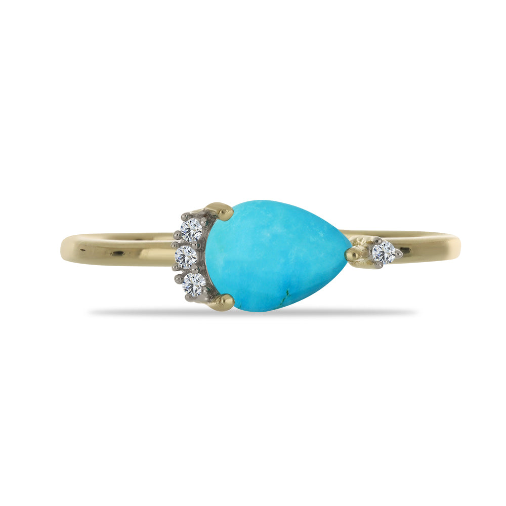 Inel din Argint 925 Placat cu Aur ( 1.6 grame ) cu Turcoaz ”Frumoasa Adormită” și Topaz Alb 0.99 Carate 1 