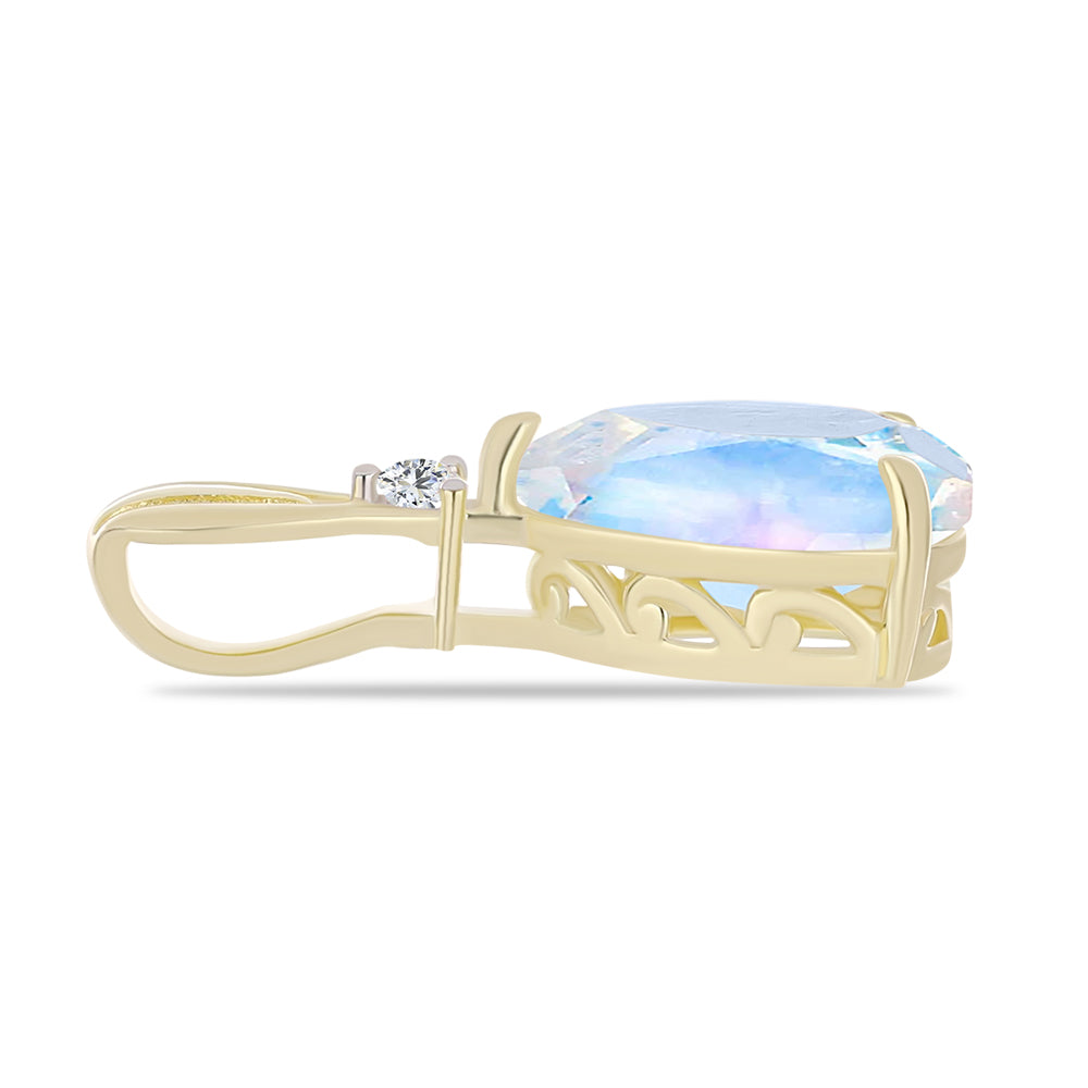 Pandantiv din Argint 925 Placat cu Aur ( 0.76 grame ) cu Piatra Lunii Curcubeu și Topaz Alb 1.89 Carate 2 