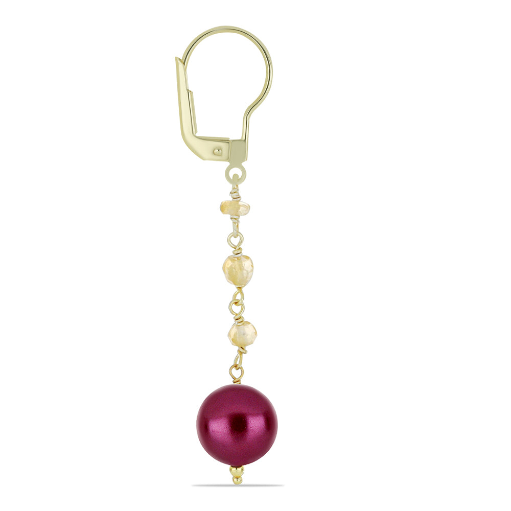 Cercei din Argint 925 Placat cu Aur ( 1.2 grame ) cu Perlă de cultură Violet și Citrin Ural 18.05 Carate 2 