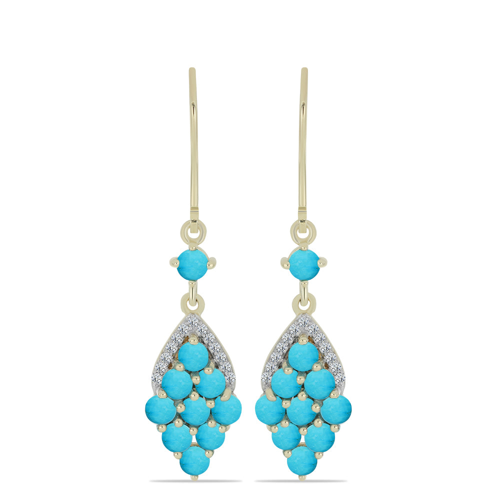 Cercei din Argint 925 Placat cu Aur ( 3.55 grame ) cu Turcoaz ”Frumoasa Adormită” și Topaz Alb 2.47 Carate 1 