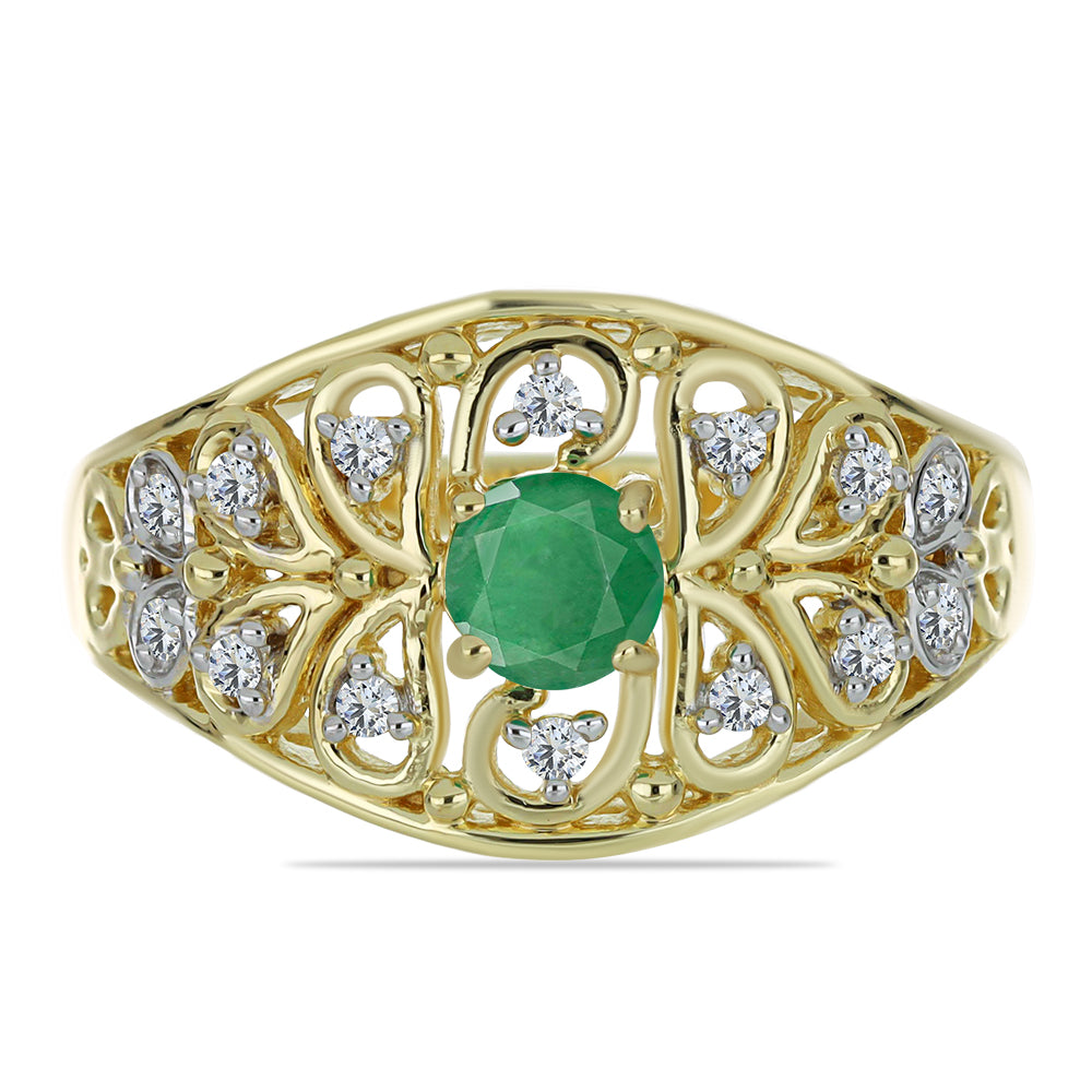 Inel din Argint 925 Placat cu Aur ( 4.49 grame ) cu Smarald Brazilian și Topaz Alb 0.71 Carate 1 