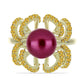 Inel din Argint 925 Placat cu Aur ( 5.92 grame ) cu Perlă de cultură Violet și Citrin Ural 5.57 Carate