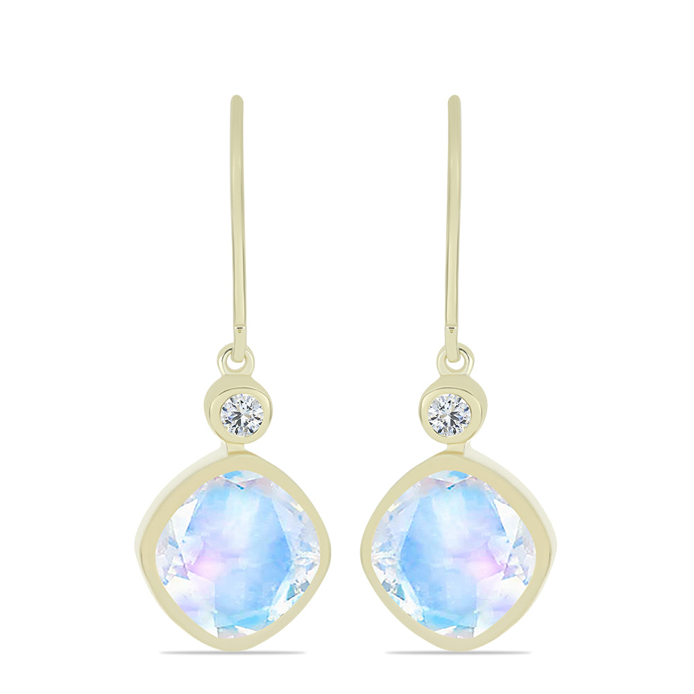 Cercei din Argint 925 Placat cu Aur ( 2.94 grame ) cu Piatra Lunii Curcubeu și Topaz Alb 7.71 Carate