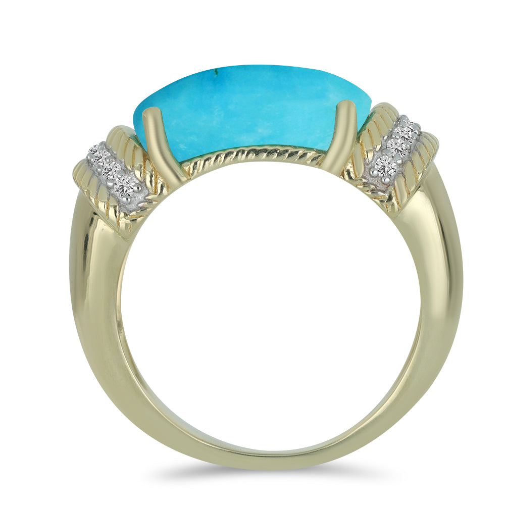 Inel din Argint 925 Placat cu Aur ( 4.35 grame ) cu Turcoaz ”Frumoasa Adormită” și Topaz Alb 6.79 Carate