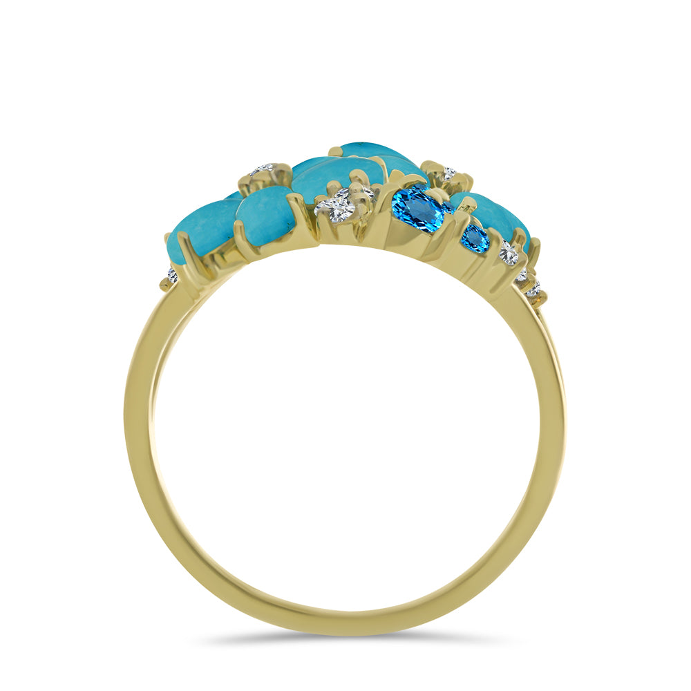 Inel din Argint 925 Placat cu Aur ( 5.32 grame ) cu Turcoaz ”Frumoasa Adormită” și Topaz Albastru ”Elveția” 3.39 Carate 2 