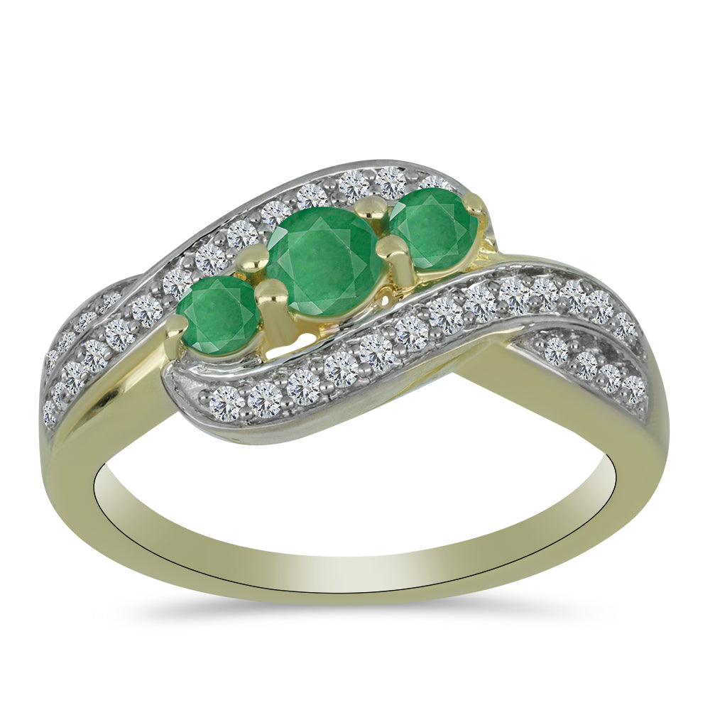 Inel din Argint 925 Placat cu Aur ( 3.44 grame ) cu Smarald Brazilian și Topaz Alb 0.76 Carate