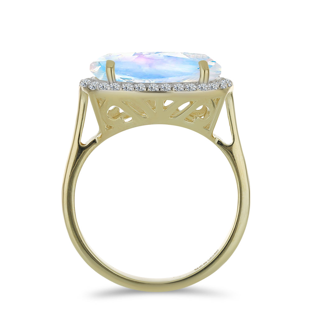 Inel din Argint 925 Placat cu Aur ( 3.08 grame ) cu Piatra Lunii Curcubeu și Topaz Alb 4.05 Carate 2 